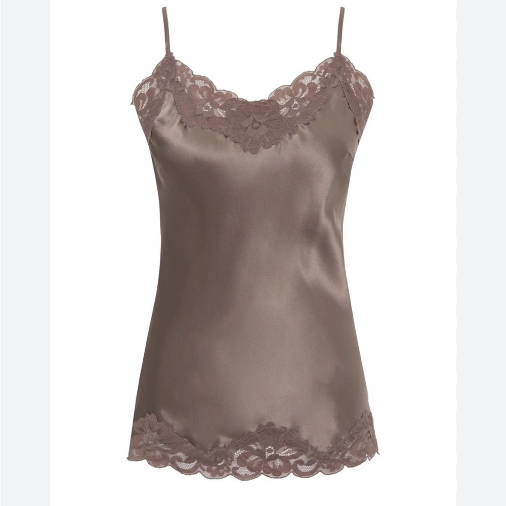 Lace Trim Silk-Feel Camisole - Taupe